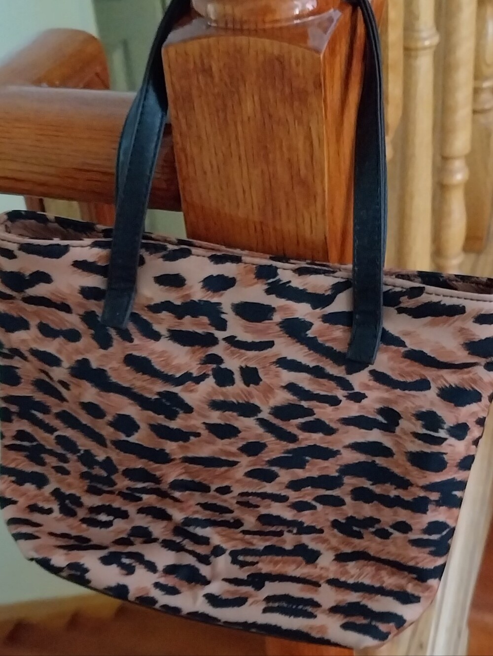Leopard Print Mini Tote Bag with Black Handles - Picture 4 of 4